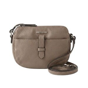 Roots 73 Taupe Faux Leather Crossbody Bag Zip Pocket